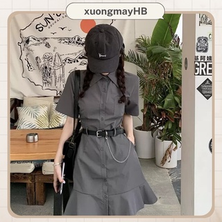 Đầm sơ mi đuôi cá HB màu xám, đủ size D052