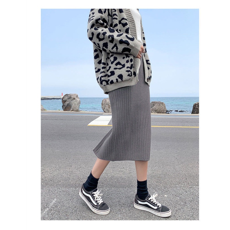 Chân váy len gân dáng dài xẻ vạt/ xẻ tà kiểu bút chì ôm dáng co giãn, chân váy len tăm dày dặn dài qua gối dáng body