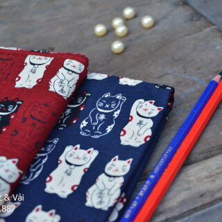 Vải Maneki Neko - Vải họa tiết Nhật