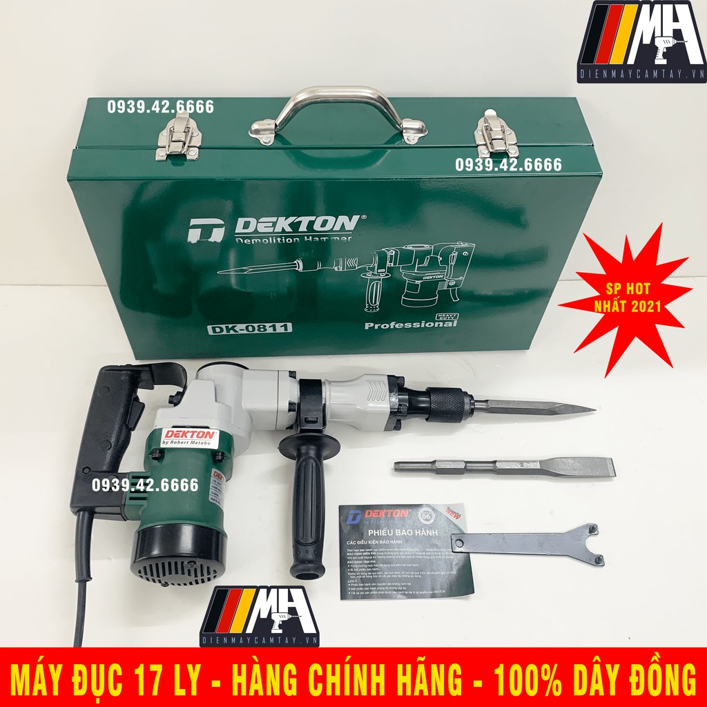 Máy đục bê tông 1 7ly chính hãng DEKTON Model DK-0811, tặng kèm 2 mũi đục, công suất 1250w, giá tốt