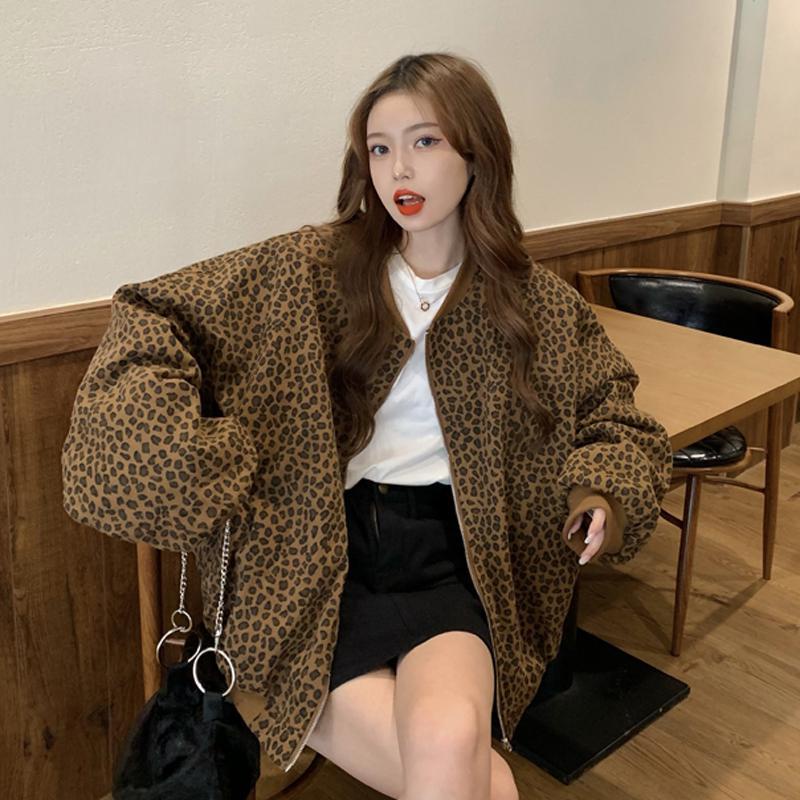 Áo Hoodie Lót Nhung Dày Dặn In Họa Tiết Da Báo Phong Cách Hàn Quốc Cho Nữ