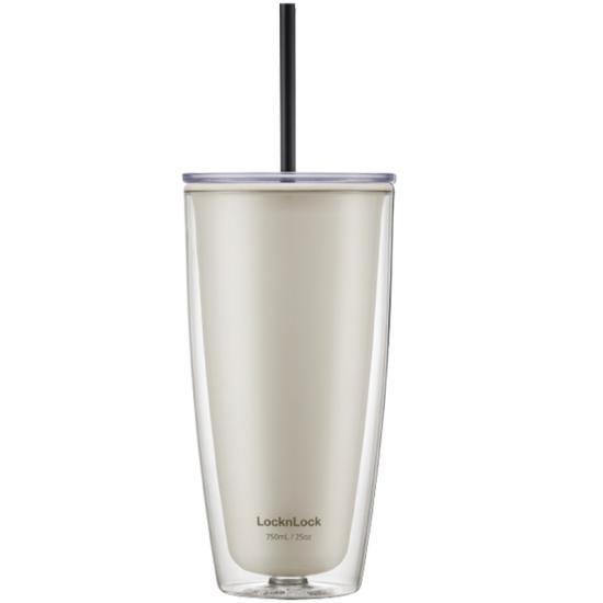 Ly Nhựa Có Ống Hút Lock&Lock 750ml HAP507IVY Trắng Ngà