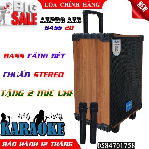 LOA KARAOKE LOA KÉO AZPRO AZ8 BASS 20  ÂM VANG, CHẮC, KHỎE, KÈM 2 MÍC XIN, LOA NHỎ GỌN, MANG ĐI XA TIỆN LỢI