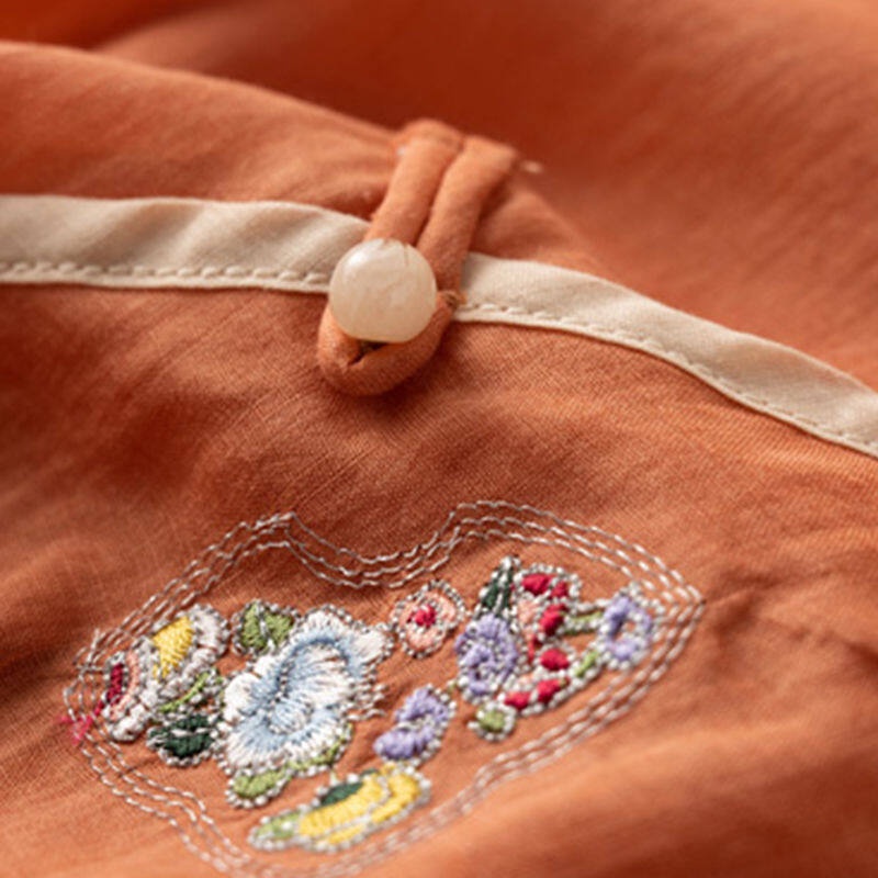 Áo Sơ Mi Cotton Lanh Tay Ngắn Dáng Rộng Cài Nút Thêu Hoạ Tiết Dân Tộc Thời Trang Mùa Hè Hàng Mới Dành Cho Bạn Nữ