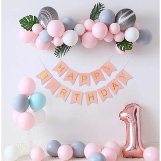 Combo Bóng Macaron Trang Trí Sinh Nhật Dành Cho Bé 1 Tuổi Tone Màu Ngọt Ngào, Dễ Thương