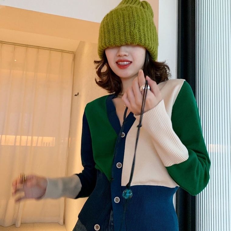 Áo khoác cardigan dệt kim ZHELIHANGFEI tay dài cổ chữ V phong cách phương Tây thời trang cho nữ