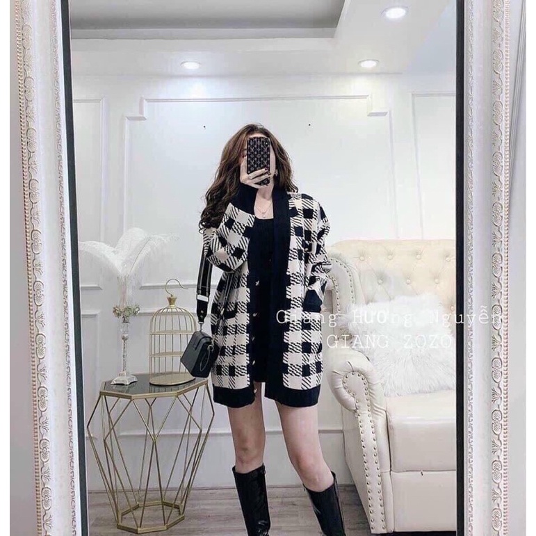 2022/ 111. ÁO KHOÁC NỮ, ÁO KHOÁC LEN BASIC KẺ CARO CARDIGAN DÁNG DÀI HOT HIT