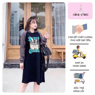 Váy xuông dáng dài/Váy hoodie dáng dài/Đầm bầu dài tay có mũ