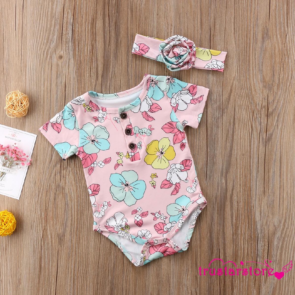 ✦ZWQ-2018 NEW Baby Girl Cute Short-sleeved Printed Floral Cut Romper + | BigBuy360 - bigbuy360.vn