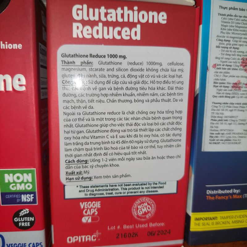 Viên uống trắng da GLUTATHION 1000mg ( USA, Hộp 60 viên) date 2024