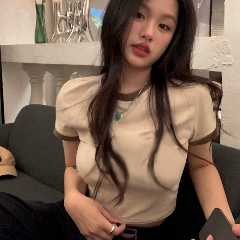 Áo thun croptop SUXI cổ tròn đơn giản dễ phối đồ thời trang mùa hè dành cho nữ