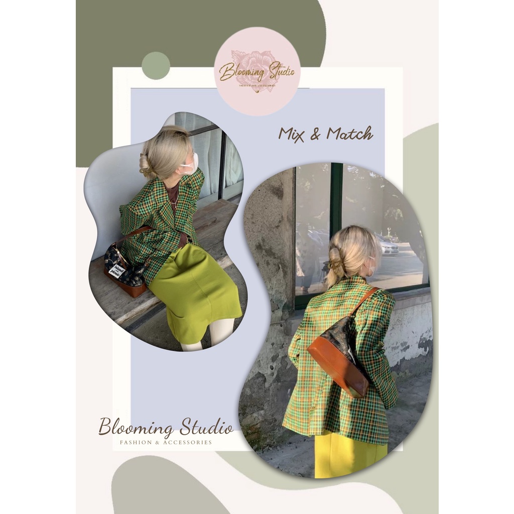 Set áo Blazer caro phối chân váy xanh lá xinh xắn, cá tính
