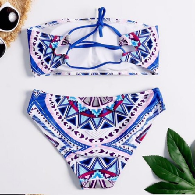 Bikini 2 mảnh xanh thổ cẩm