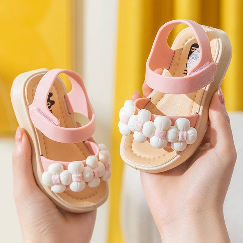 Giày sandal IQ ANGEL đế mềm đính bông hoa thời trang mùa hè xinh xắn dành cho bé gái