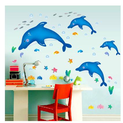 Tranh Dán Tường Cho Bé- Decal Dán Tường hình Cá Heo TE28
