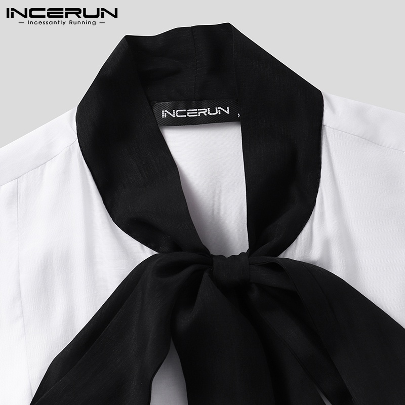 Áo sơ mi INCERUN tay dài cài khuy màu trắng thời trang cho nam