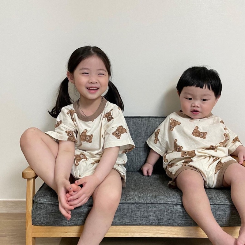[Vải thun ] Đồ bộ bé trai bé gái Lotuka hình Gấu, quần áo trẻ em mặc nhà mùa hè 4-18kg