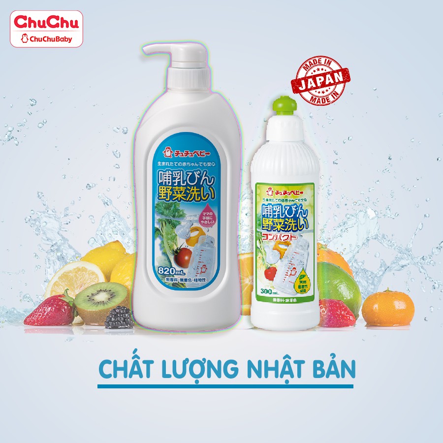 Nước Rửa Bình Sữa / Núm Vú và Rau Qủa Chuchu Baby Chai 820ml / 300ml chính hãng