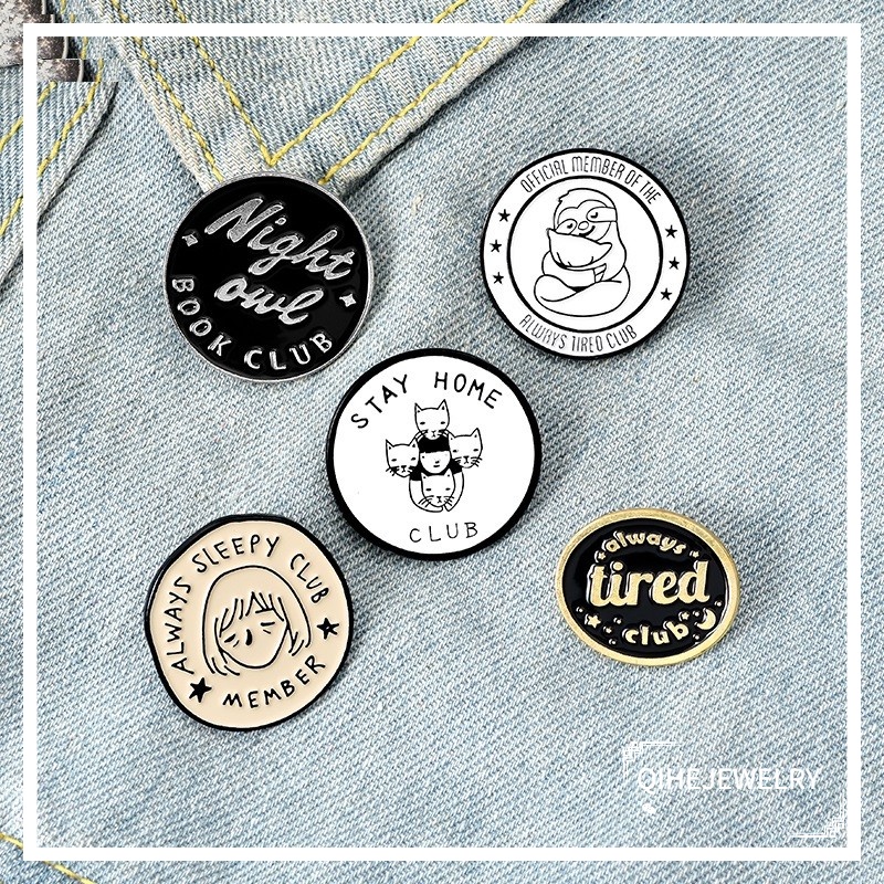 Ghim cài áo QIHE JEWELRY tráng men hình tròn nhiều thiết kế tùy chọn dùng làm quà tặng trang trí cho túi xách