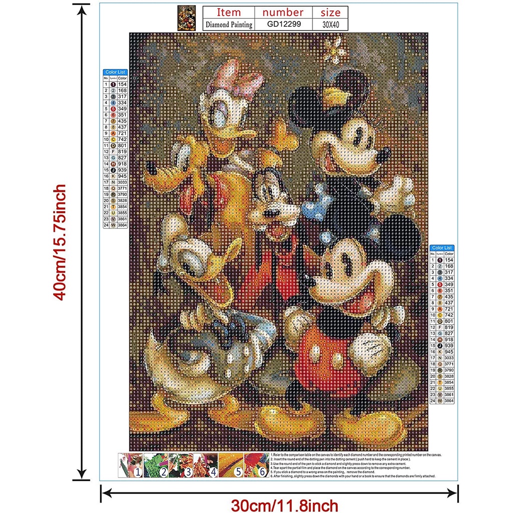 DISNEY Bộ Tranh Đính Đá 5D Tự Làm Toàn Diện Hình Tròn / Vuông Cho Người Lớn