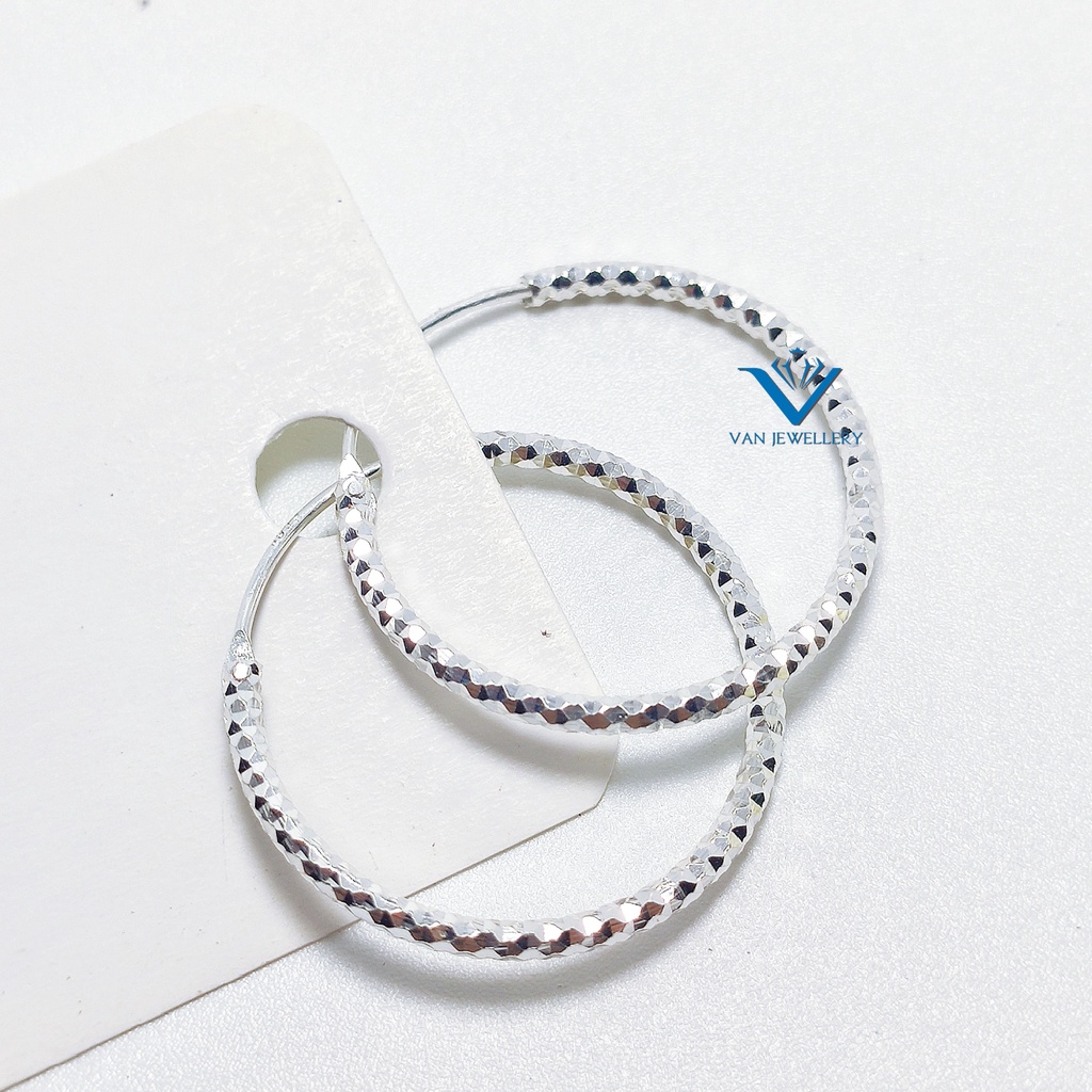 Khuyên tai bạc 925 khuyên tròn thân phay sáng bóng đường kính 2-2.5cm