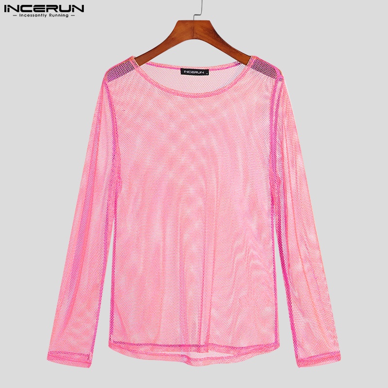 Áo thun INCERUN tay dài xuyên thấu thoáng mát thời trang cho nam
