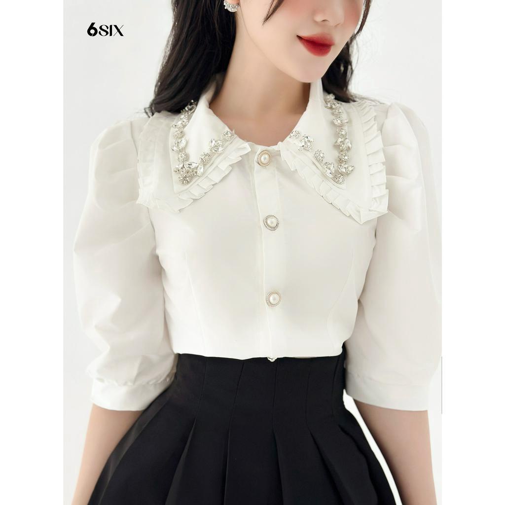 Áo DELI tay bồng cổ đính đá