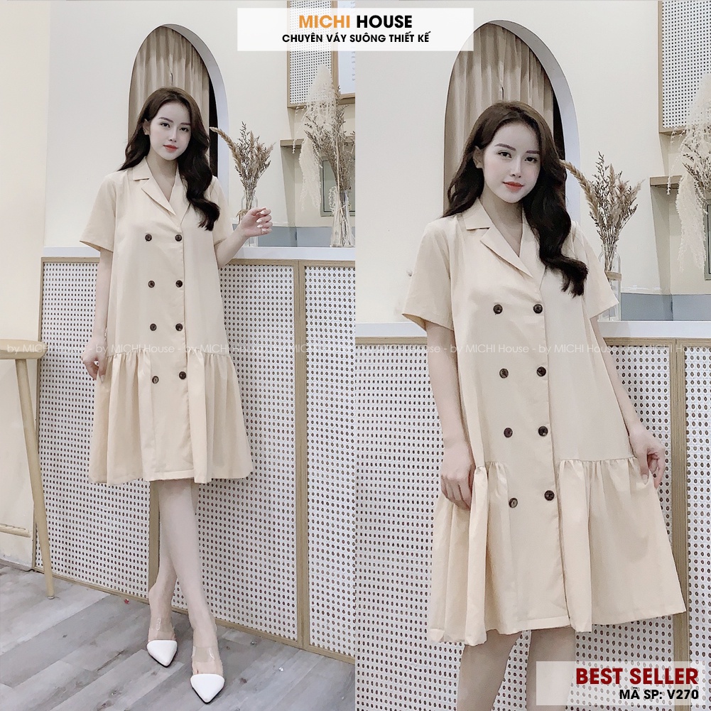 Váy Suông Đuôi Cá Cổ Vest Công Sở MICHI House Đầm Đũi Thiết kế Dáng Xuông Xòe Rộng Freesize V270 | BigBuy360 - bigbuy360.vn