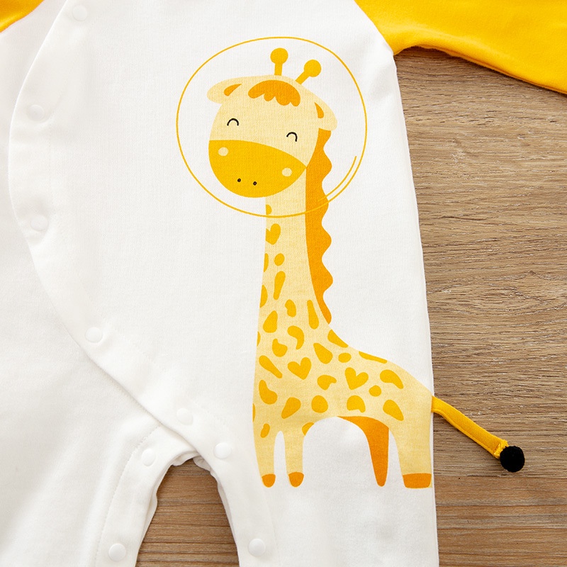 Bộ Áo Liền Quần Cotton Tay Dài In Hình Kỳ Lân Hoạt Hình Dễ Thương Cho Bé 0-24 Tháng Tuổi