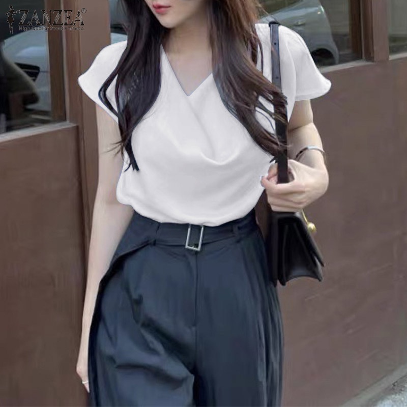 Zanzea Áo Sơ Mi Tay Ngắn Xếp Ly Thời Trang Dành Cho Nữ