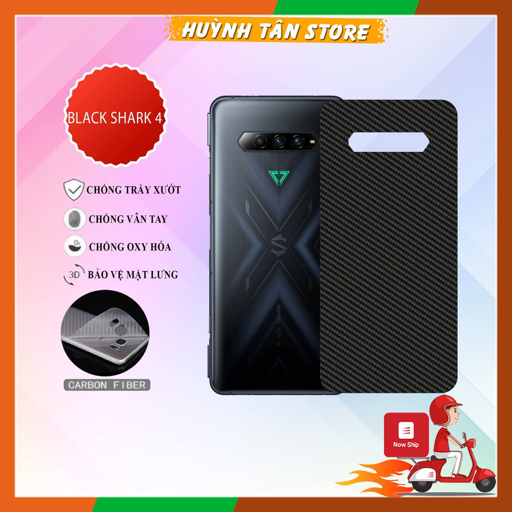 Miếng dán decal carbon mặt sau Black Shark 4 chống trầy mặt lưng, chống bám vân tay
