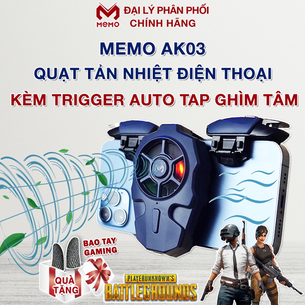 Quạt tản nhiệt điện thoại Memo AK03 kèm nút bắn game chống giật - Nút bắn PUGB chính hãng Memo