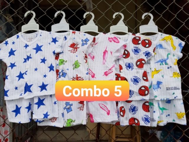 [Xã kho] combo 5Bộ cotton giấy CỘC CÚC GIỮA bé trai bé gái 0-3m