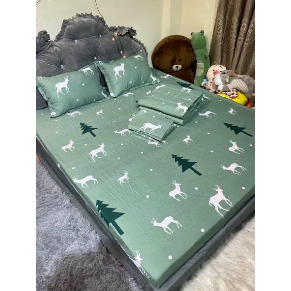 Sét Chăn Ga Gối Hè Hình Cây Thông Xanh Lá