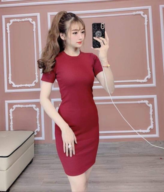 [Mã FAMAYWA2 giảm 10K đơn 50K] đầm body tay ngắn gân tăm có video cận chất vải | BigBuy360 - bigbuy360.vn