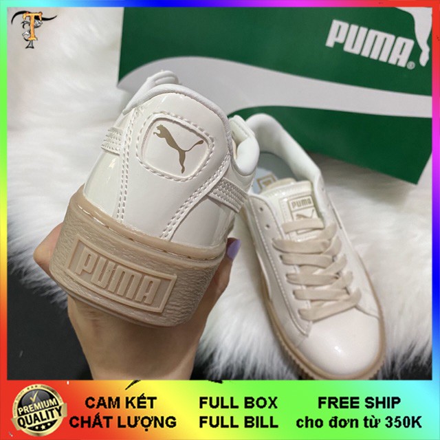 [Hot Trend - Bản trung ] Giày thể thao fuma da bóng trắng đế nâu bản dây trắng | BigBuy360 - bigbuy360.vn