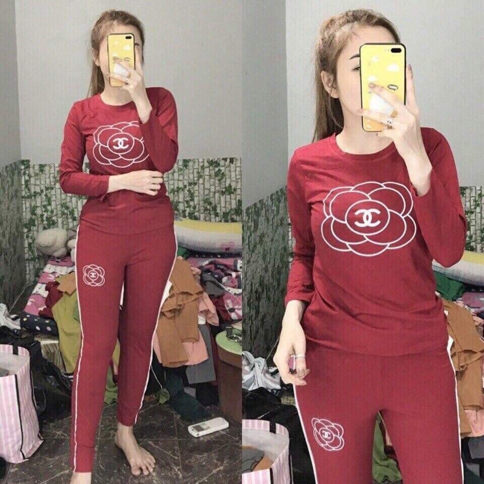 đồ bộ cotton nữ in hoa tay dài