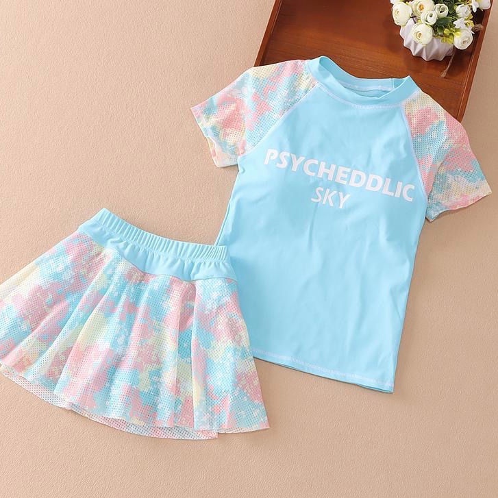 Aiyaya Đồ Bơi Bé Gái Bộ Đồ Bơi Thể Thao Phối Lưới Thời Trang Mùa Hè Cho Bé màu xanh hồng （194）