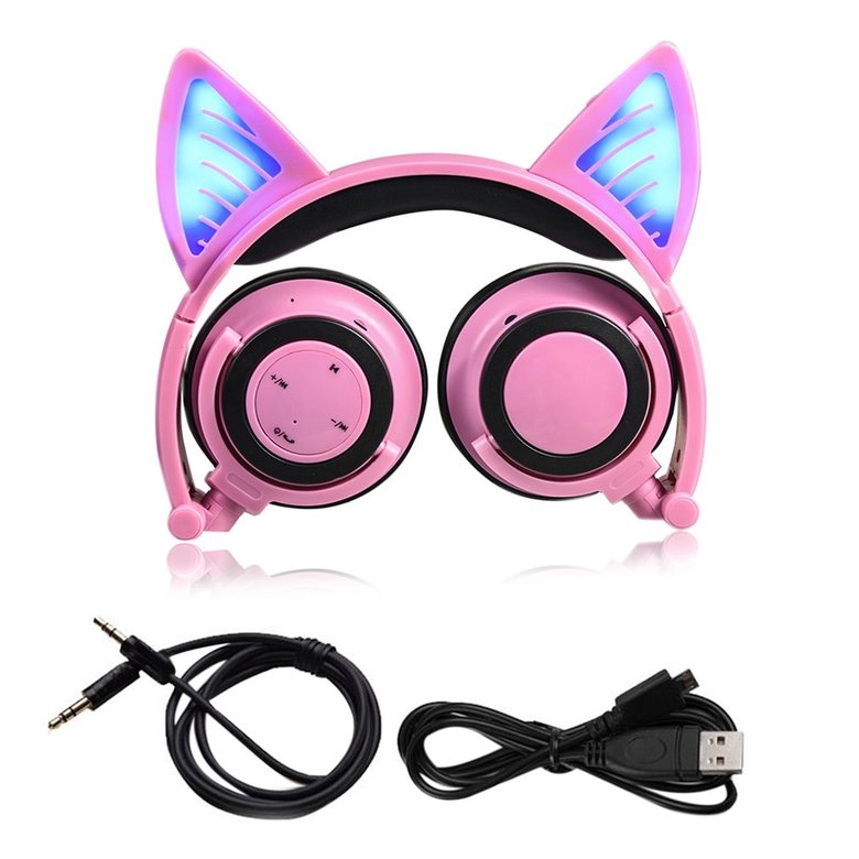 PK Cat Ear Headphone Foldable Cosplay Stereo Headset Earphone With Mic