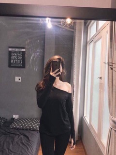 Áo thun lệch vai 2 màu đen trắng