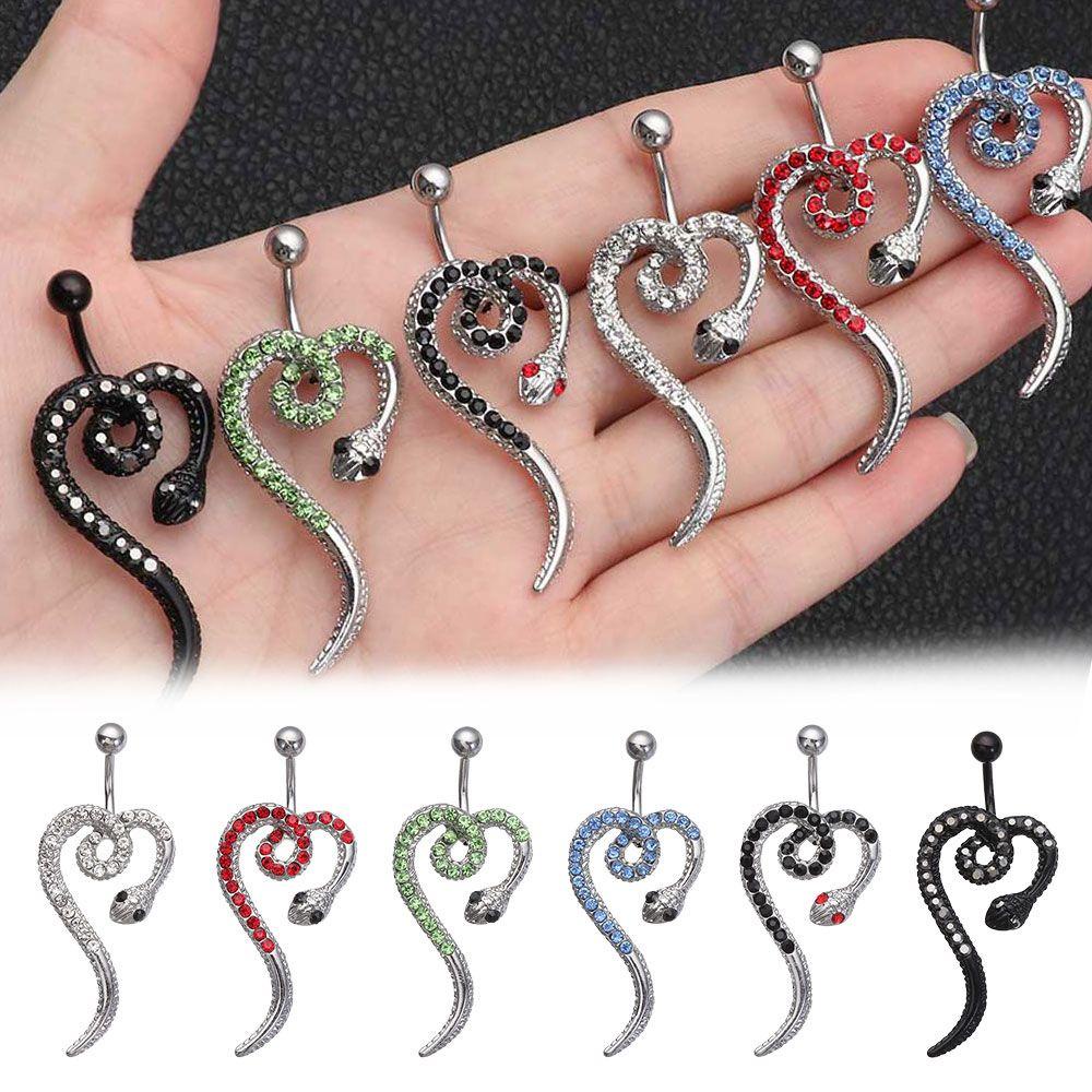 Khuyên Rốn Thép Không Gỉ Hình Rắn Đính Đá Thời Trang