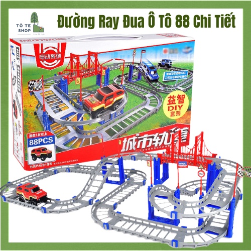 Bộ lắp ráp đường ray ô tô đồ chơi, gồm 88 chi tiết cho bé thảo sức sáng tạo.Lắp ghép đường ray xe địa hình