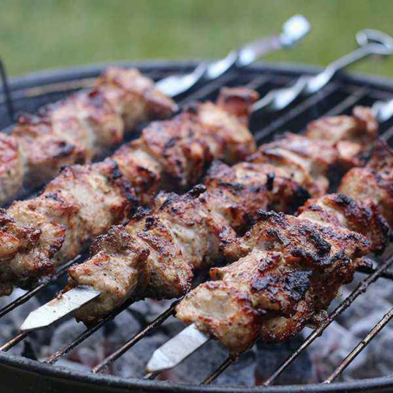 Stainless Steel Bbq Meat Skewers Sticks and Baking Brush