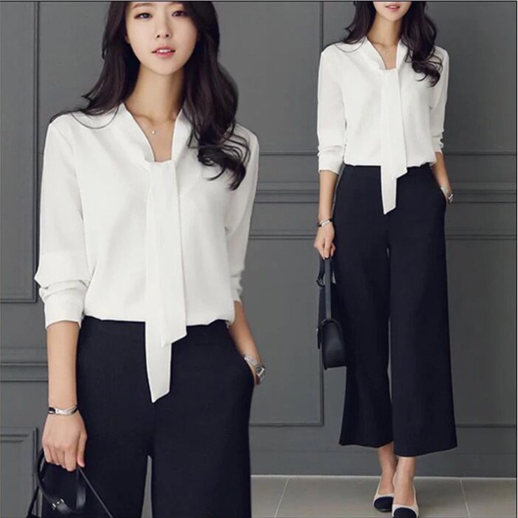Áo Sơ mi nữ cổ thiết kế dây cột nơ, sơ mi công sở sm115