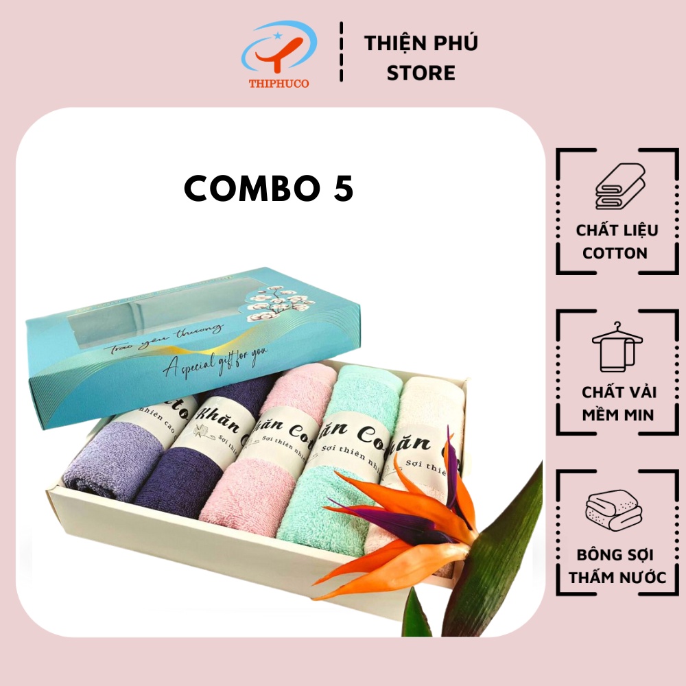 [COMBO 5 KHĂN MẶT] Khăn Mặt Cotton Cao Cấp Thiện Phú 34x80cm, Khăn Đa Năng Y457 Bông Sợi Thấm Nước TốT