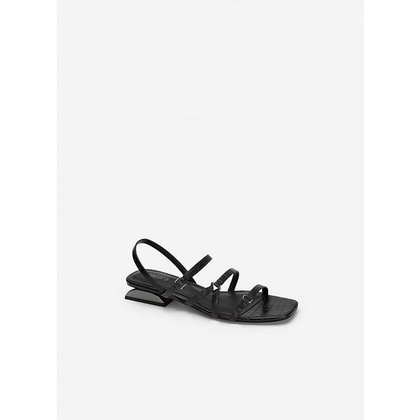 Vascara GIÀY SANDAL VÂN DA CÁ SẤU GÓT TRỤ BÁN NGUYỆT - SDK 0322 - MÀU ĐEN
