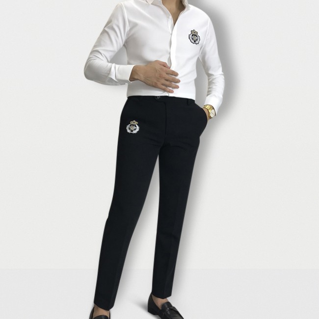 Quần âu Sơ mi thêu họa tiết ong trắng Combo 1 quần + 1 áo  chất liệu quần co giãn nhẹ fom hàn chuẩn áo chất lụa co giãn | BigBuy360 - bigbuy360.vn