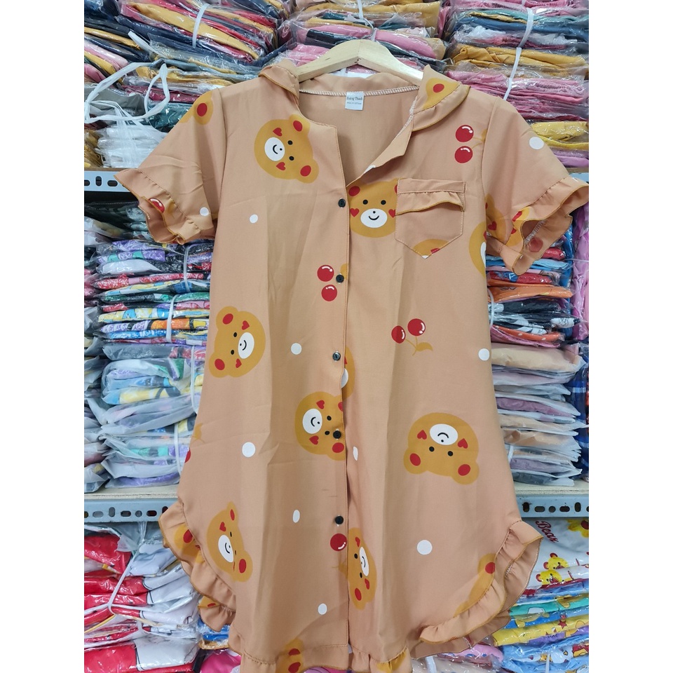 Váy Đầm Nữ-Đầm nữ kiểu dáng sơ mi vải LỤA HÀN in hình BÒ SỮA siêu xinh