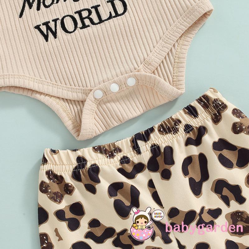 BABYGARDEN-0-18months Baby Girls Outfit, Sweet Style Letter Fly Sleeve Round Collar Jumpsuit + Leopard Print