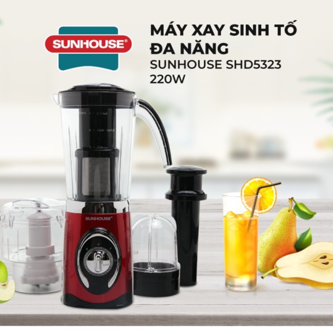 Máy xay sinh tố đa năng, Máy say sinh tố sunhouse SHD5323 3 cối xay hoa quả, thịt, đá